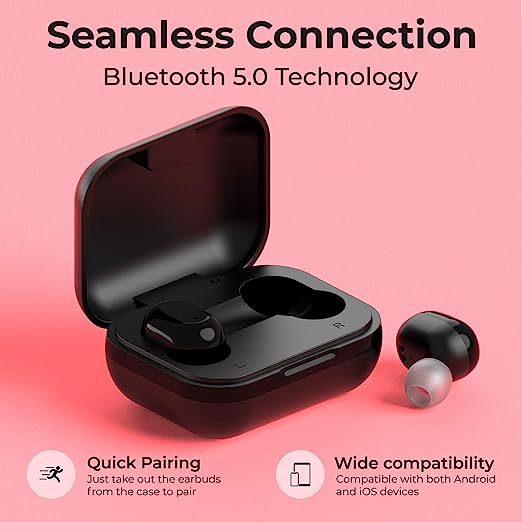 Ambrane NanoBuds True Wireless Earbuds with Immersive HD Sound Quality, Up to 14 Hours Battery with Charging Case, Touch Controls, Latest Bluetooth Technology, inbuilt Mic for Calls (Black) Ambrane NanoBuds True Wireless Earbuds with Immersive HD Sound Quality, Up to 14 Hours Battery with Charging Case, Touch Controls, Latest Bluetooth Technology, inbuilt Mic for Calls (Black)